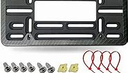 BGMVFK Universal Front Bumper License Plate Mounting Kit with Bracket Holder and Carbon Fiber Car Tag Frame, 2 Drill Hole Relocator Adapter with Stainless Steel Lock Screws, Cap Covers
