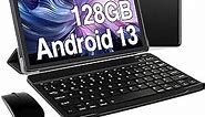 Oangcc Android 13 Tablet 2024 Newest 10 Inch Tablets with 12GB RAM +128GB ROM +1TB Expanded Octa-Core, 2 in 1 Tablet with Keyboard Mouse 5G Wi-Fi Blue/Tooth GMS Certified GPS - Black