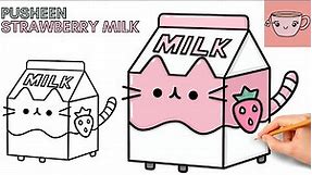 How To Draw Pusheen Cat - Strawberry Milk Carton | Cute Easy Step By Step Drawing Tutorial