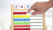 Wooden Abacus for Kids Math 10-Row Wooden Frame Abacus with Multi-Color Beads Counting Sticks Number Alphabet Cards Preschool Math Learning Toy Wooden Counting Abacus for Kids Toddlers