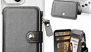 M-Plateau Phone Wallet,Card Holder for Phone Case with with Zipper Coin Purse and Cell Phone Lanyard Work with iPhone 14 and Most of Smart Cell Phones (Black)
