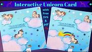 DIY cute unicorn card with interactive swoop movement (Free SVG/PDF included)