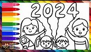 Drawing and Coloring a Family on New Year's Eve 👩👨👶👧👦🎉🎈❤️ 2024 🎉 Drawings For Kids