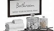 WOPITUES Floating Shelves with Bathroom Wall Décor Sign,Wood Floating Bathroom Shelves Over Toilet with Toilet Paper Storage Basket Set of 3, Floating Shelf with Guardrail for Wall Décor–Rustic Brown