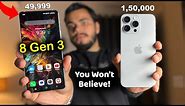 50,000 vs 1,50,000 Phone!🔥 Snapdragon 8 Gen 3 vs A17 Pro Bionic Ultimate Comparison | Shocking!