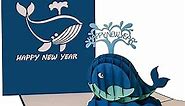 Awesome Blue Whale Happy New Year 3D Pop Up Greeting Card – Greeting For New Year 2024, Celebrate a New Year, Cheers To Year 2024, Unique Lunar Year Gift, Holidays Best Wishes, 6"X8"