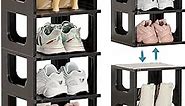 Shoe Organizer Rack for Small Spaces 5 Tier Plastic Vertical Narrow Shelves for Closet Black Shoe Holder, Stand For Entryway Storage Boots Organizer Stackable Cabinet