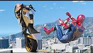 GTA 5 Iron Spiderman Motorcycle Stunts/Fails/Ragdolls (Euphoria Ragdolls) Long Video Ep 2