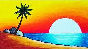 Easy Drawing Beautiful Sunset Scenery With Oil Pastel | How To Draw Easy Sunset Scenery