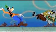 Goofy trying to get a pizza from SpongeBob