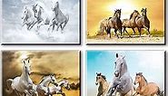 Horse Pictures Painting Canvas Wall Art Decor for Bedroom, Rustic Tan Horses Prints of Wild Western Steed Running in Sunset (Set of 4, Waterproof Artwork, 1" Thick Frame, Bracket Fixed Ready to Hang)