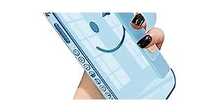 Compatible with iPhone XR Case with Smiley Face Pattern,Soft TPU Cute Plating Wristband Holder Case Camera Lens Protection Side Small Pattern Shockproof Wrist Strap Case Women Girls-Sky Blue
