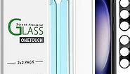 amFilm 2+2 Pack Tempered Glass Screen & Camera Lens Protector for Samsung Galaxy S23 5G - OneTouch Installation, 9H Hardness, Bubble Free