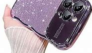 HYUEKOKO for iPhone 15 Pro Max Case [Compatible with MagSafe] Plating Bling Glitter Water Ripple Back Cover for Women Girls Full Camera Phone Case for iPhone 15 Pro Max 6.7 Inch Purple