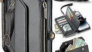 Crossbody for iPhone 14 Pro Max Case Wallet【RFID Blocking】 with 10-Card Holder Zipper Bills Slot, Soft PU Leather Magnetic Shoulder Wrist Strap for iPhone 14 Pro Max Wallet Case Women,Black