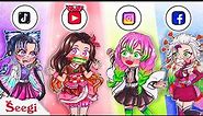 Seegi x Nezuko Play in Four Social Media Version | Demon Slayer Anime Cosplay | Cartoon for Kids