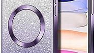 Hython for iPhone 11 Case Clear Magnetic Glitter Phone Cases [Compatible with MagSafe] Full Camera Lens Protector Slim Gradient Sparkle Luxury Plating Shockproof Protective Cover Women Girls, Purple