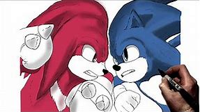 How To Draw Knuckles vs Sonic | Step By Step | Sonic The Hedgehog