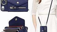 Lipvina for iPhone 7 Plus / 8 Plus Case Wallet with Strap for Women,Crossbody Lanyard,Zipper Pocket,Credit Card Holder,Ring Stand,RFID Blocking PU Leather Phone Wallet Case(5.5 inch,Dark Blue)
