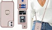 Lipvina for iPhone 11 Phone Case with Card Holder and Strap for Women,Crossbody Lanyard,Kickstand Ring Stand,Snap Clasp,RFID Blocking,Phone Wallet Cases 6.1 inch(Rose Gold)