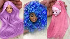 Barbie Doll Pink Hair Transformation - DIY Miniature Ideas for Barbie - Wig, Dress, Faceup, and More