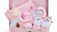 Baby Box Shop Baby Shower Gifts Girl - 7 Baby Essentials, Gifts for Newborn Baby Girl - Welcome Baby Girl Gift Basket, Baby Girl Gift Set - Gift for Newborn Baby Girl - Pink