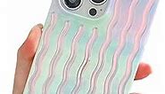 KERZZIL Trendy Cute Fluorescent Iridescent Water Ripple Pattern Square Edge Protective Compatible with iPhone Case(Blue,iPhone 13 Pro Max)