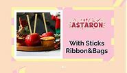 ASTARON 24 Pack Glitter Candy Apple Sticks and Bags, Toffee Apple Kit Including Caramel Apple Stick, Ribbon and Chocolate Apple Bags(Gold)