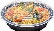Restaurantware Asporto 24 Ounce To Go Boxes 100 Microwavable Take Out Food Containers - Clear Plastic Lids Included Do Not Contain BPA Black Plastic Catering Food Containers Disposable Round