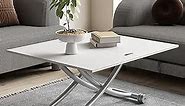 White Lift Top Coffee Table Converts to Dining Table, Height Adjustable Foldable Table, Modern Living Room/Kitchen/Dining Transform Multi-Functional Folding Tables