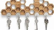 Honeycomb Magnetic Key Holder - A Unique Bamboo Wall Mounted Hook and Decorative Wooden Storage Rack (5 Keys)