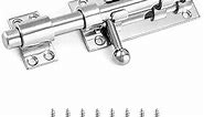 QWORK Sliding Bolt Gate Latch, 6.3" Heavy Duty 304 Stainless Steel Safety Barrel Bolt Door Latches with Padlock Hole and 8 Mounting Screws for Doors, Cabinets, Refrigerators