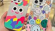 2 Pack Smiley Phone Case for iPhone 13 pro 6.1 Inch, Silver Shinny Smiley Face Phone Case for Girls Women, Trendy Aesthetic Cute Designed Soft TPU Edge with Bumper Shockproof Protective Case