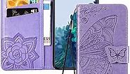 Premium Wallet Phone Case for Samsung Galaxy A04S Case, Galaxy A04S Case with Kickstand Card Holder Slot Leather Protective Case Compatible for Samsung A04S Flower Butterfly Light Purple SD