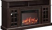 BELLEZE Traditional 58" Rustic TV Stand with 23" Electric Fireplace Heater, Media Entertainment Center Console Table for TV up to 65" with Open Storage Shelves and Cabinets - Astorga (Espresso)