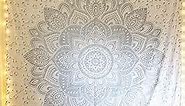 raajsee Grey Mandala Tapestry Bedroom Aesthetic - Indie Wall Tapestry Hippie Room Decor - Boho Tapestrys -Trippy Small Tapestry Wall Hanging – White Silver Wall Art 30x40 Inches