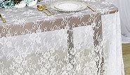 ShinyBeauty Lace Tablecloth Rectangular 60x120-Inch White Lace Overlays Rustic Table Cloth Runner Thanksgiving Tablecloth Floral Lace Table Cloths for Wedding Decorations (60''x120'', White)