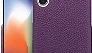 iPhone Xs Max Slim Leather Case Pebbled Genuine Leather Phone Case Ultra Protective Cover for iPhone Xs Max 6.5 inch Support Wireless Charging Purple