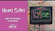 Neon Sign | Easy Kids Oil Pastel Art Lesson by Nicole Miyuki of Let's Make Art
