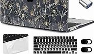 MEEgoodo for MacBook Air 15 inch Case 2023 New A2941, Clear Case for MacBook Air M2 Chip, Laptop Hard Shell Cases with Keyboard Cover & Camera Cover & OTG Adapter for 15.3-inch, Golden Flowers & Herbs