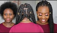 EASIEST JUMBO BOX BRAIDS PROTECTIVE STYLE On 4C Natural Hair | RUBBER BAND METHOD TUTORIAL | How-to