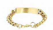 Men's 18k Gold Plated Stainless Steel Cuban Bracelet with Center Plate and Cross Accent Link