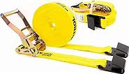US Cargo Control, Flat Hook Ratchet Straps, 2 Inch Wide X 50 Foot Long, Yellow Ratchet Straps, Wide Handle Ratchet, Dependable Straps for Cargo Securement- Ratchet Strap with Flat Hook, 2 Pack