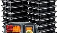 Ez Prepa [20 Pack] 32oz 3 Compartment Meal Prep Containers with Lids - Bento Box - Plastic - Stackable, Reusable, Microwaveable & Dishwasher Safe
