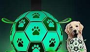 QDAN Glow in The Dark Dog Toys Soccer Ball with Straps, Interactive Dog Toys Puppy Birthday Gifts, Dog Tug Water Toy, Indoor/Outdoor Light Up Dog Balls for Small & Medium Dogs（8 Inch Size 3）