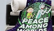 JUST FUNKY Rick and Morty Peace Among Worlds Blanket 45 x 60 inches | Rick and Morty Giving Greetings Bed and Sofa Blanket | Home Deco | Anime Blanket | Collective