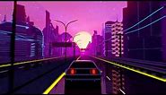 Driving In Retro Futuristic Neon City Screensaver 4K