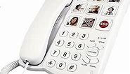 Big Button Phone for Seniors, 9 Pictured Big Buttons,Extra Loud Ringer,Wired Simple Basic Landline Telephone for Visually Impaired Old People with Large Easy Buttons, Emergency House Phones
