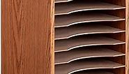 Safco Vertical Desktop Sorter, Wooden Paper Organizer for Home Office and Classroom, 11 Adjustable, Letter-Size Compartments, Medium Oak