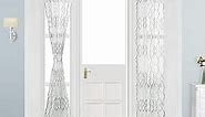 NAPEARL Sheer French Door Curtains-Geometric Patterns Sidelight Window Curtains, Rod Pocket Front Door Window Curtains 72 Inches Long, 1 Panel with Tieback (W25 X L72 in, Dark Grey)